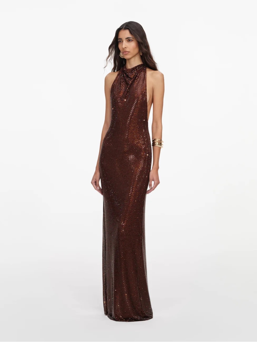 Self Portrait Brown Rhinestone Racer Back Maxi Dress